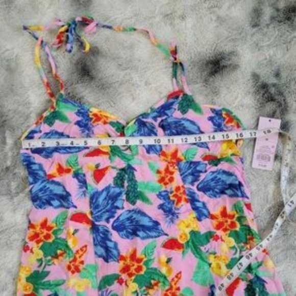 New Wild Fable Pink Tropical Fruit Mini Halter Tie Neck Dress Women's M Colorful - Picture 5 of 10